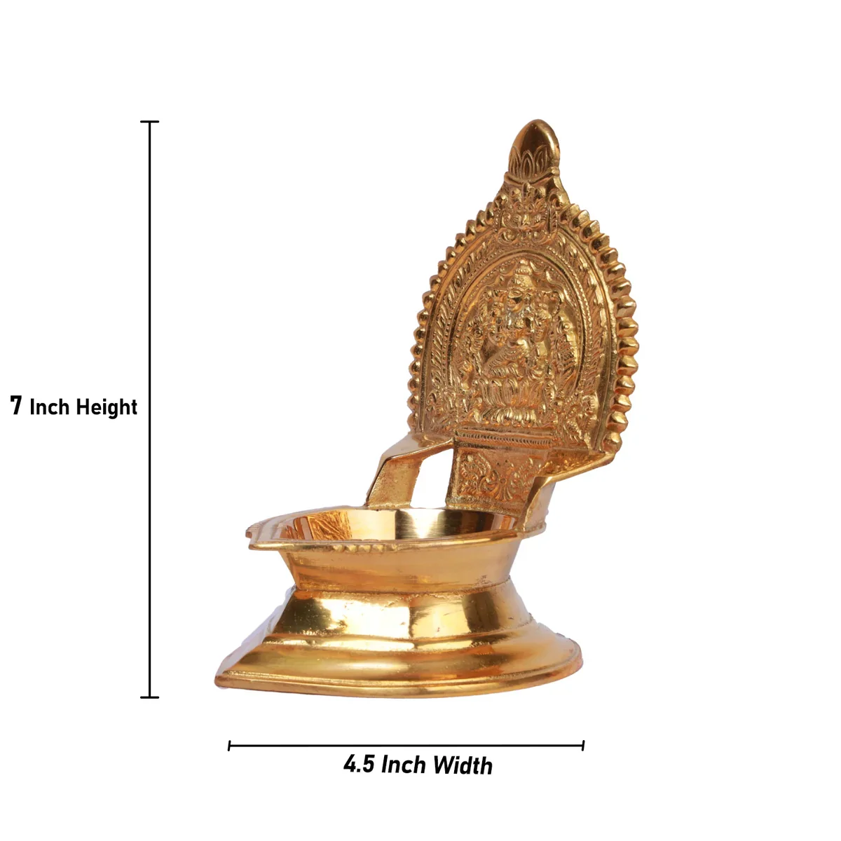 Kamakshi Lamp - 7 x 4.5 Inches | Brass Vilakku/ Diya/ Gold Polish Deep for Pooja/ 590 Gms Approx - Image 4