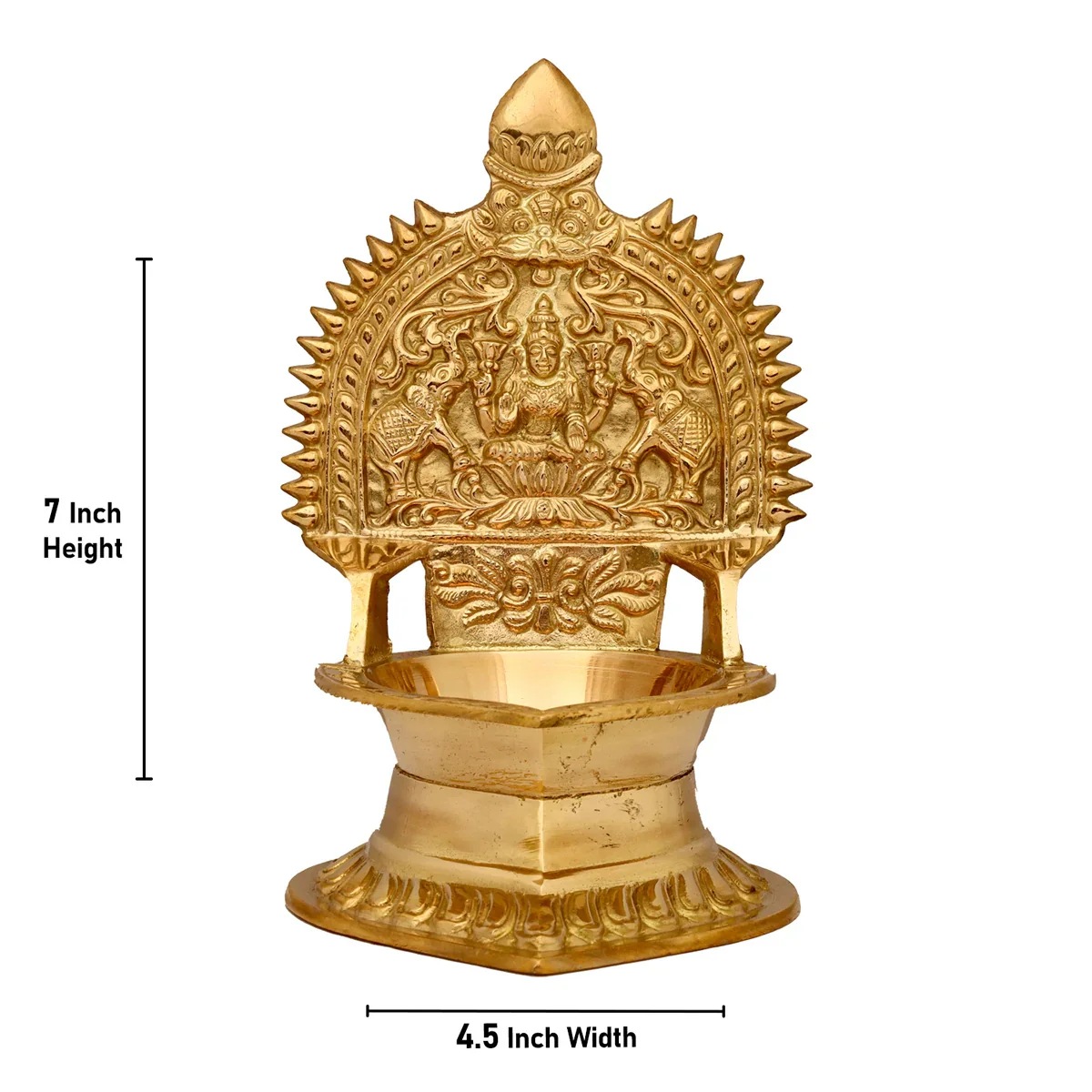Kamakshi Lamp - 7 x 4.5 Inches | Brass Vilakku/ Diya/ Gold Polish Deep for Pooja/ 650 Gms Approx - Image 4