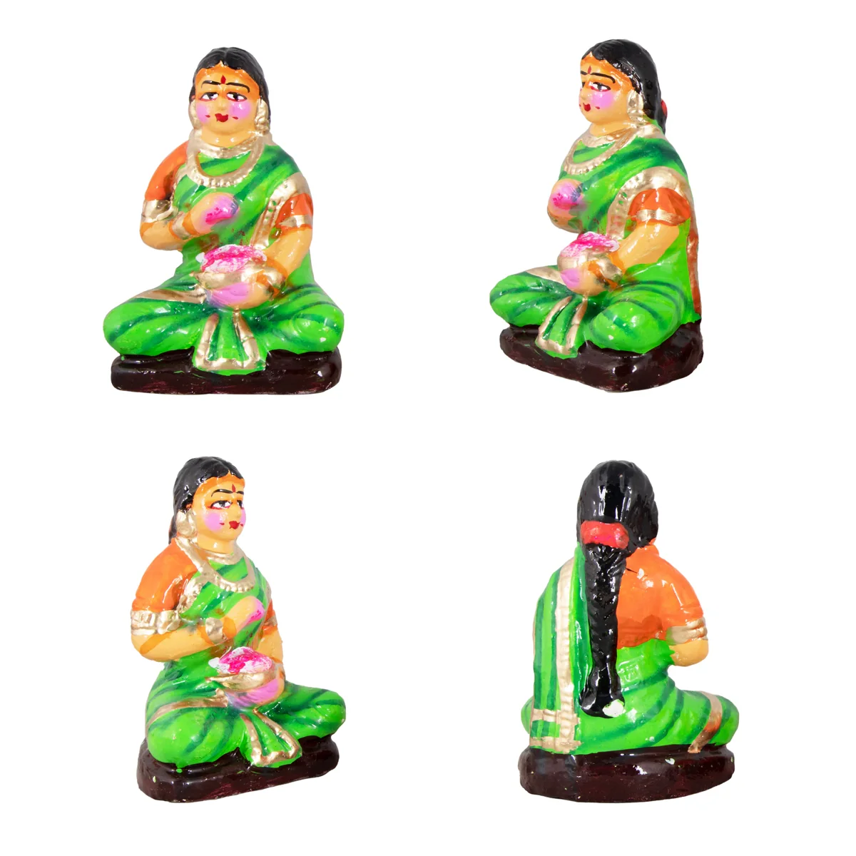 Kamakshi Vilakku Pooja Clay Golu Bommai Set - 10 x 5.5 Inches | Giri Golu Doll/ Navaratri Golu Bomma/Gombe/Bommai - Image 3