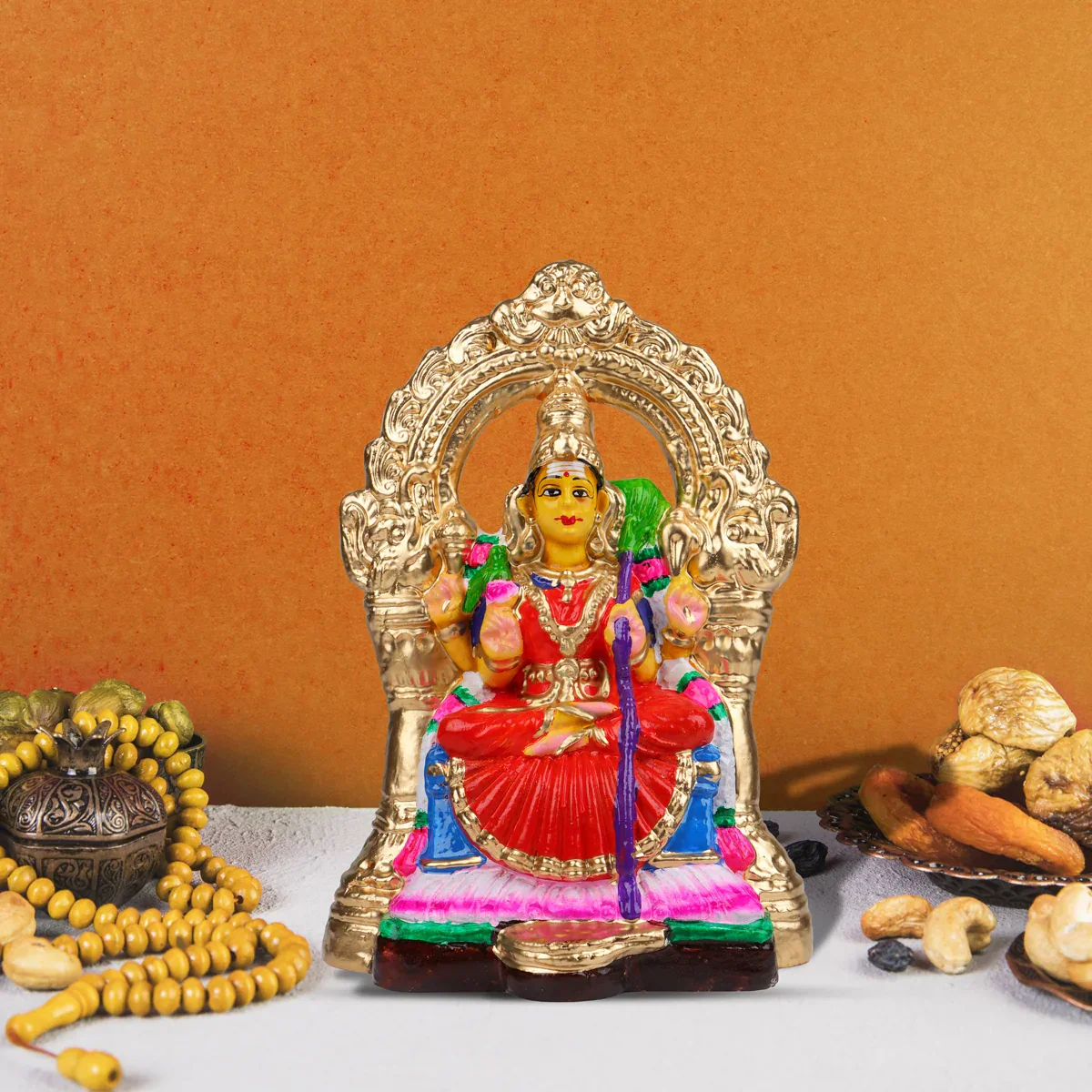 Kamakshi with Arch Clay Golu Bommai - 9 x 8 Inches | Giri Golu Doll/ Navaratri Golu Bomma/Gombe/Bommai