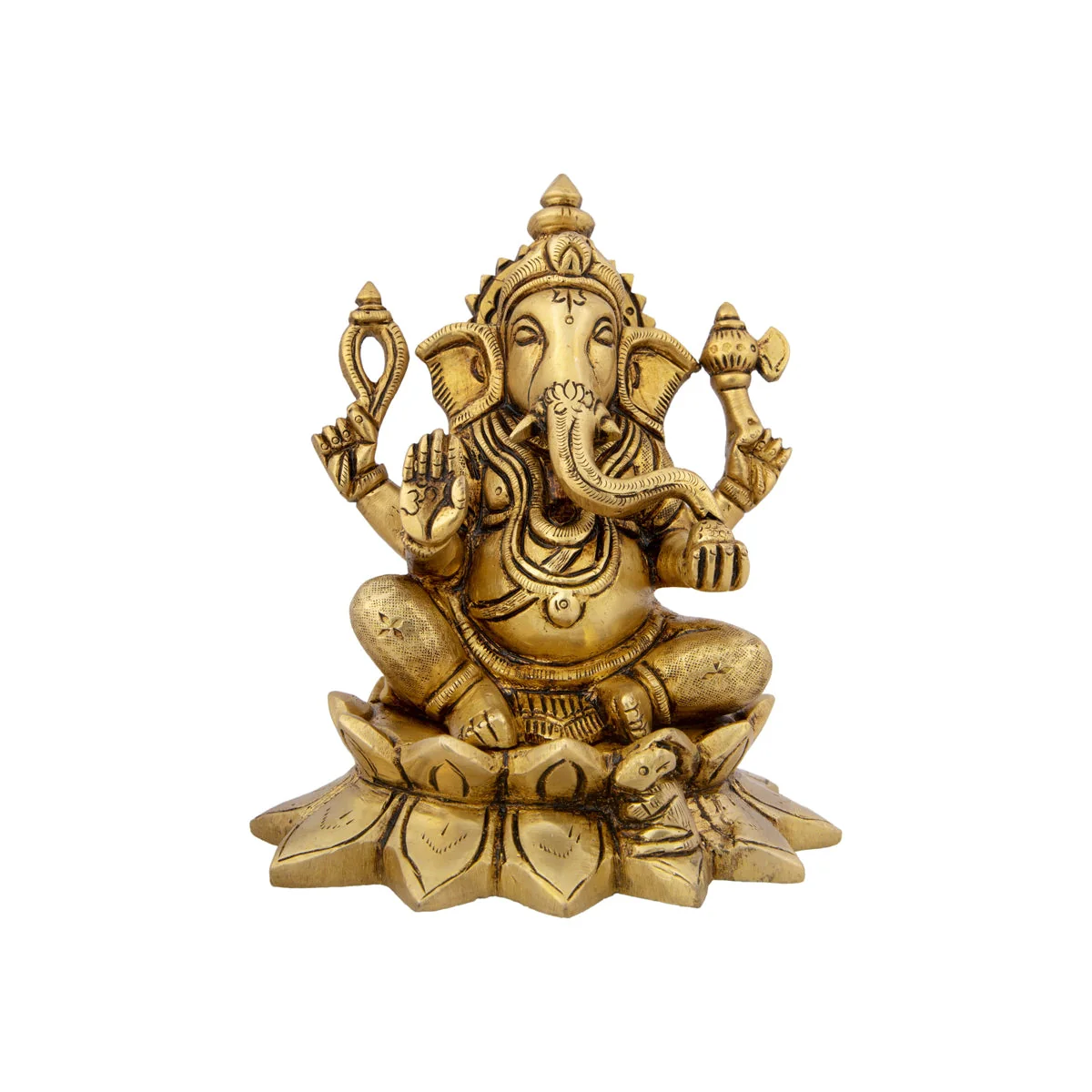 Kamal Ganesh Statue - 5.5 x 5 Inches | Antique Brass Statue/ Ganesh Murti Idol for Puja/ 1.380 Kgs Approx - Image 2