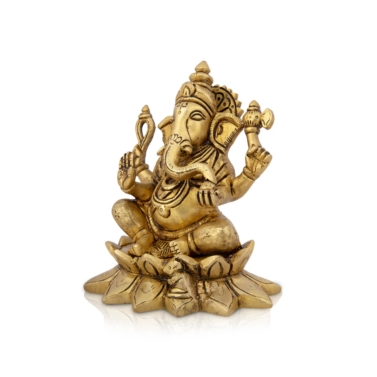 Kamal Ganesh Statue - 5.5 x 5 Inches | Antique Brass Statue/ Ganesh Murti Idol for Puja/ 1.380 Kgs Approx - Image 3