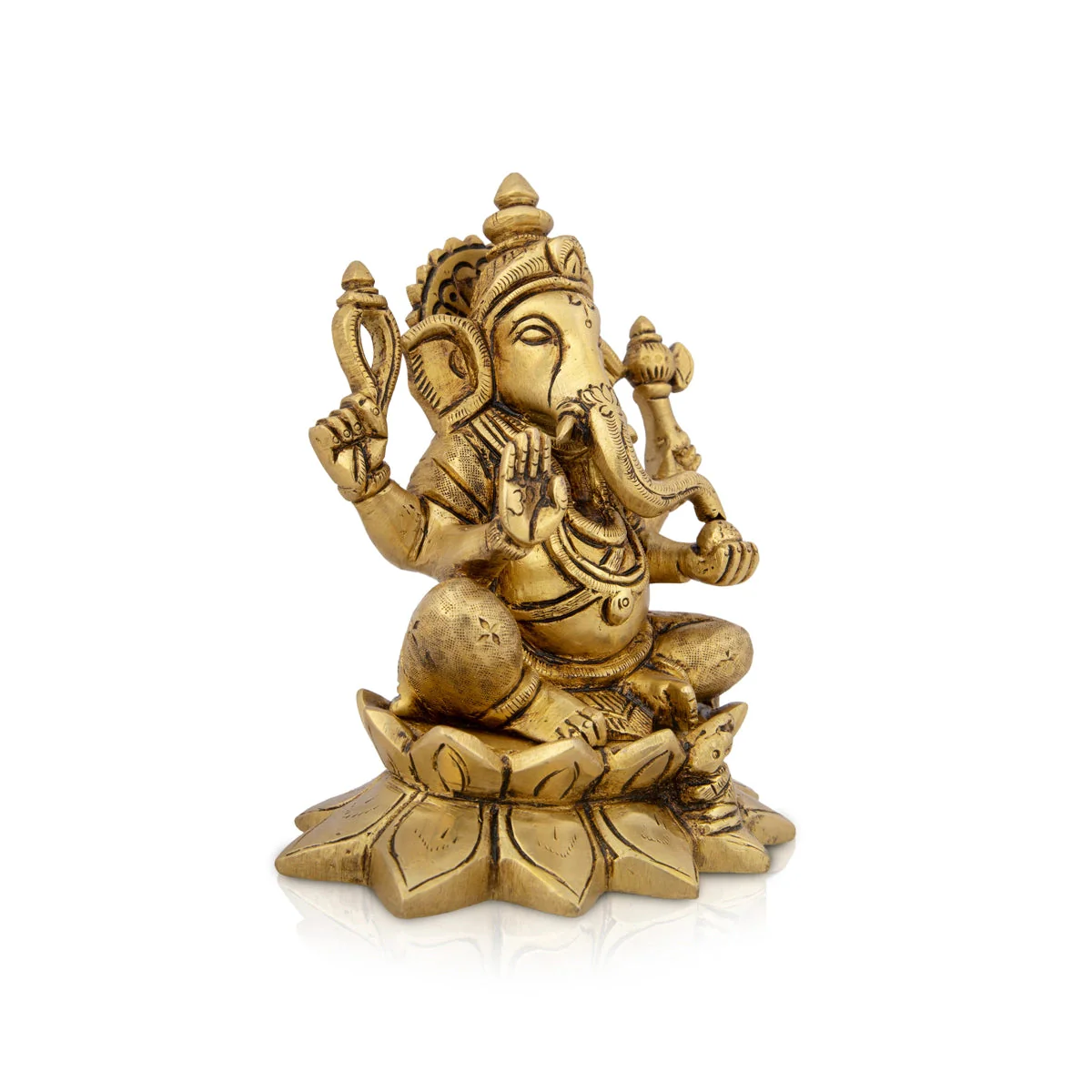 Kamal Ganesh Statue - 5.5 x 5 Inches | Antique Brass Statue/ Ganesh Murti Idol for Puja/ 1.380 Kgs Approx - Image 4