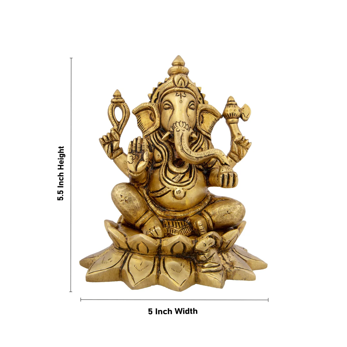 Kamal Ganesh Statue - 5.5 x 5 Inches | Antique Brass Statue/ Ganesh Murti Idol for Puja/ 1.380 Kgs Approx - Image 5