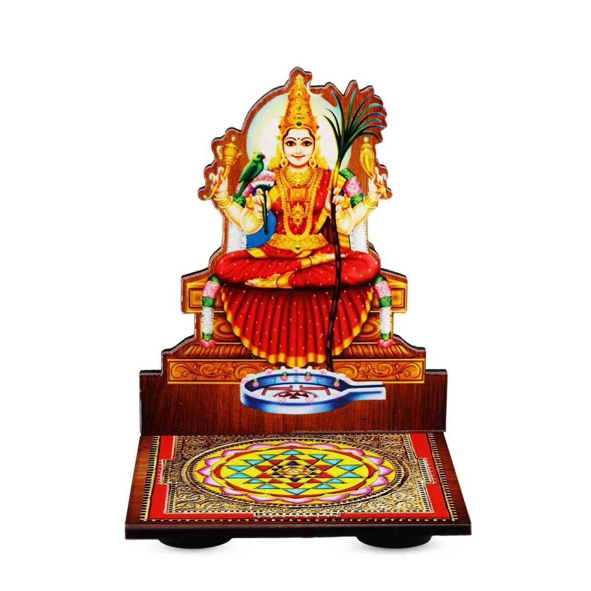 Sri Chakra Design Manai Palagai With Kamatchi Photo Frame - 4 x 3 Inches | Bajot With Picture Frame for Pooja - Image 2