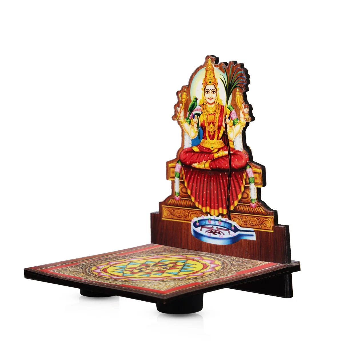 Sri Chakra Design Manai Palagai With Kamatchi Photo Frame - 4 x 3 Inches | Bajot With Picture Frame for Pooja - Image 3