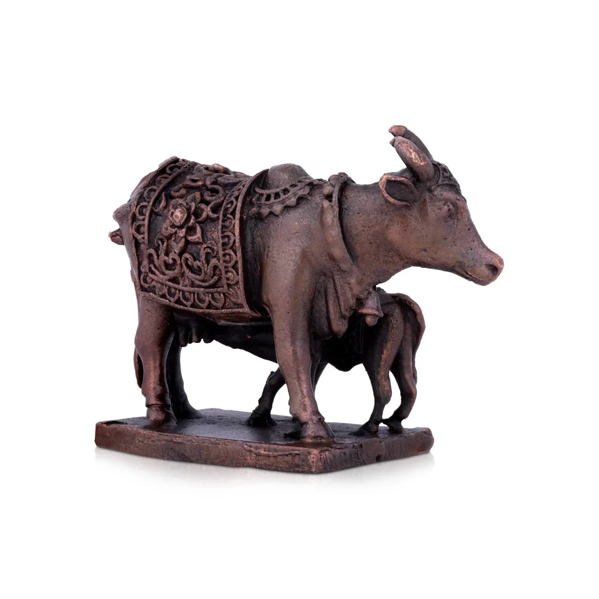 Kamdhenu Cow With Calf Idol With Base - 1.5 x 2 Inches | Copper Statue/ Cow And Calf Statue for Home Decor - Image 3