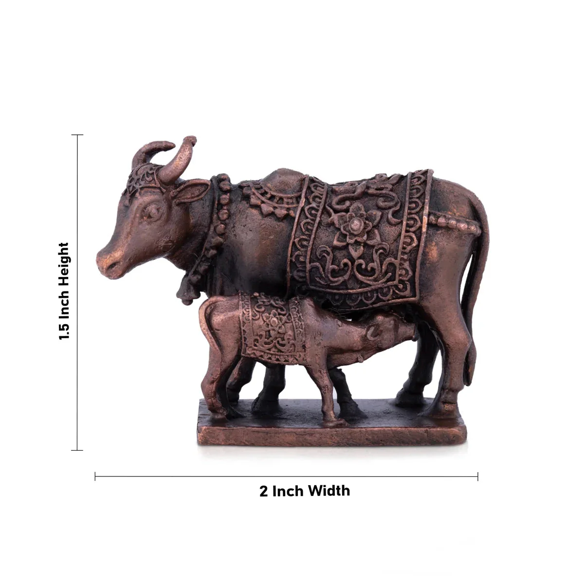 Kamdhenu Cow With Calf Idol With Base - 1.5 x 2 Inches | Copper Statue/ Cow And Calf Statue for Home Decor - Image 5