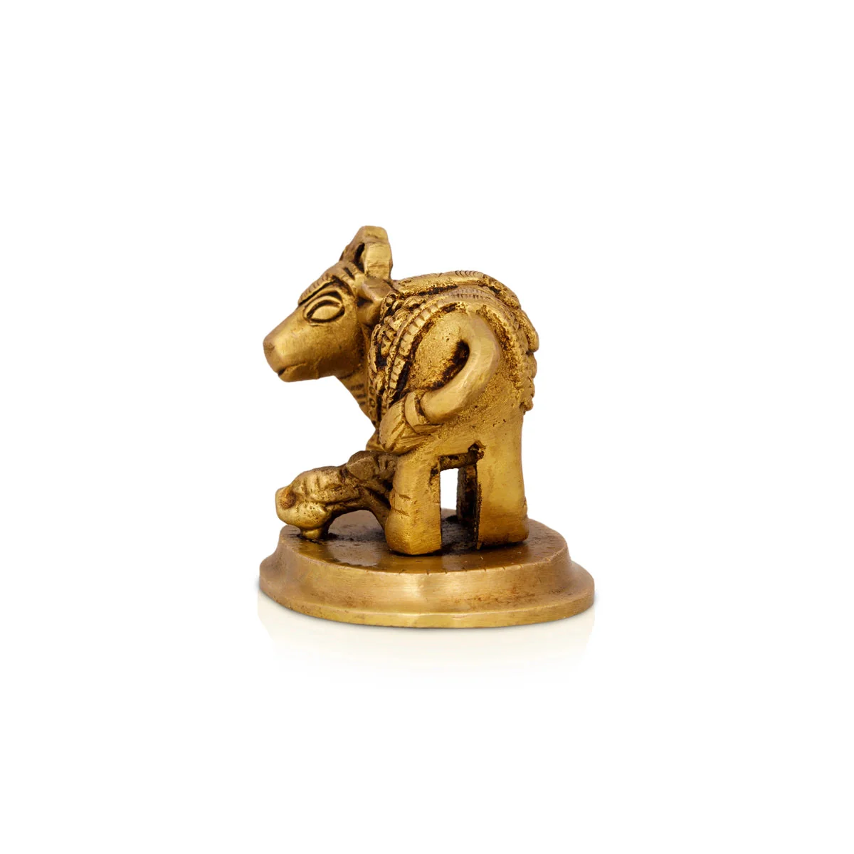 Kamdhenu Cow With Calf Idol With Base- 2.5x 2.5 Inches | Brass Idol/Antique Polish Cow And Calf Statue for Home - Image 3