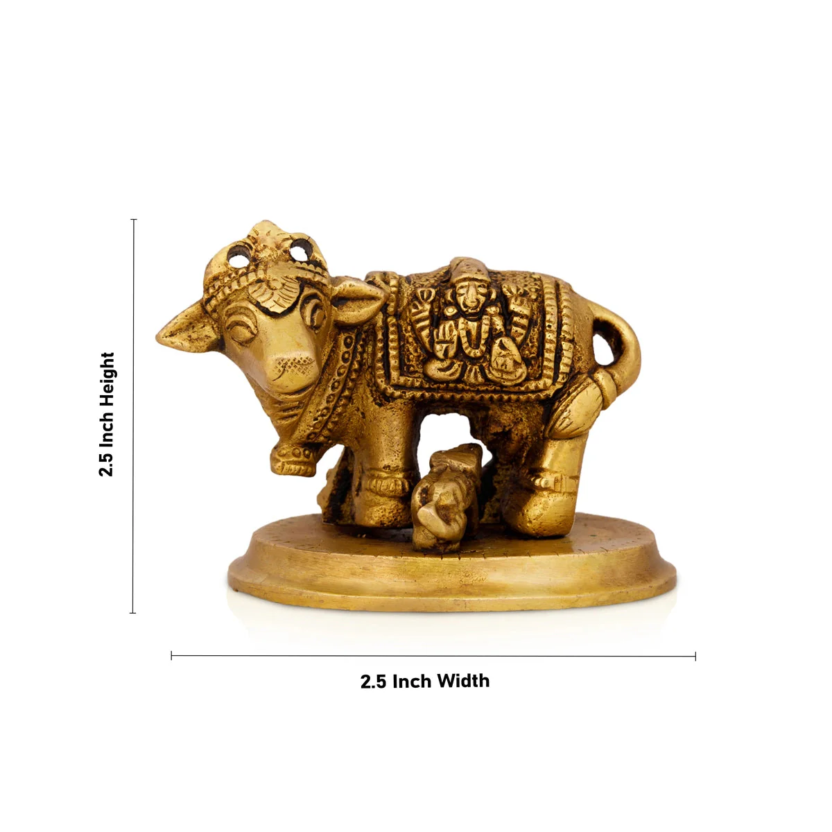 Kamdhenu Cow With Calf Idol With Base- 2.5x 2.5 Inches | Brass Idol/Antique Polish Cow And Calf Statue for Home - Image 5