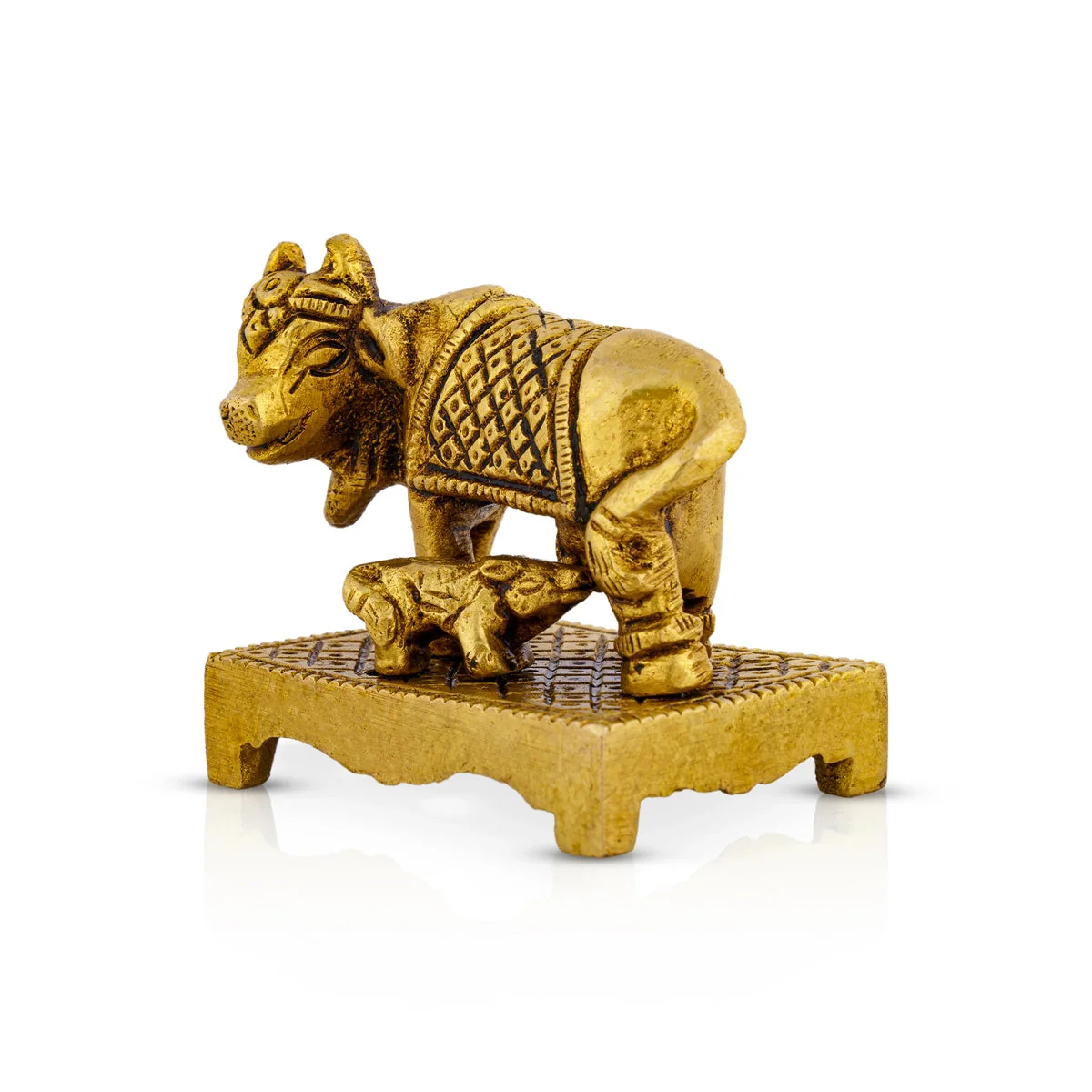 Kamdhenu Cow With Calf Idol With Base- 2 x 2.5 Inches | Brass Idol/ Antique Polish Cow And Calf Statue for Home - Image 3