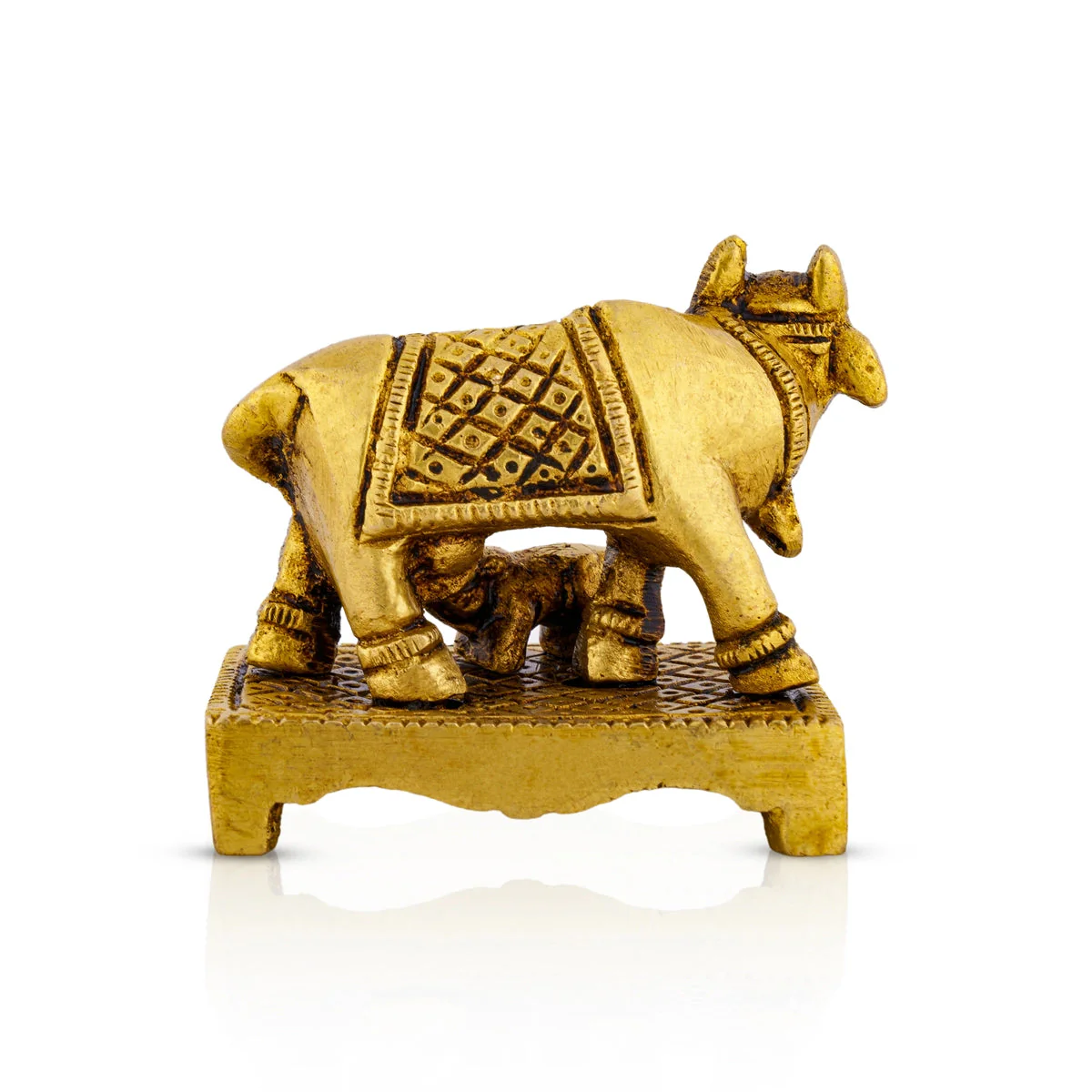 Kamdhenu Cow With Calf Idol With Base- 2 x 2.5 Inches | Brass Idol/ Antique Polish Cow And Calf Statue for Home - Image 4