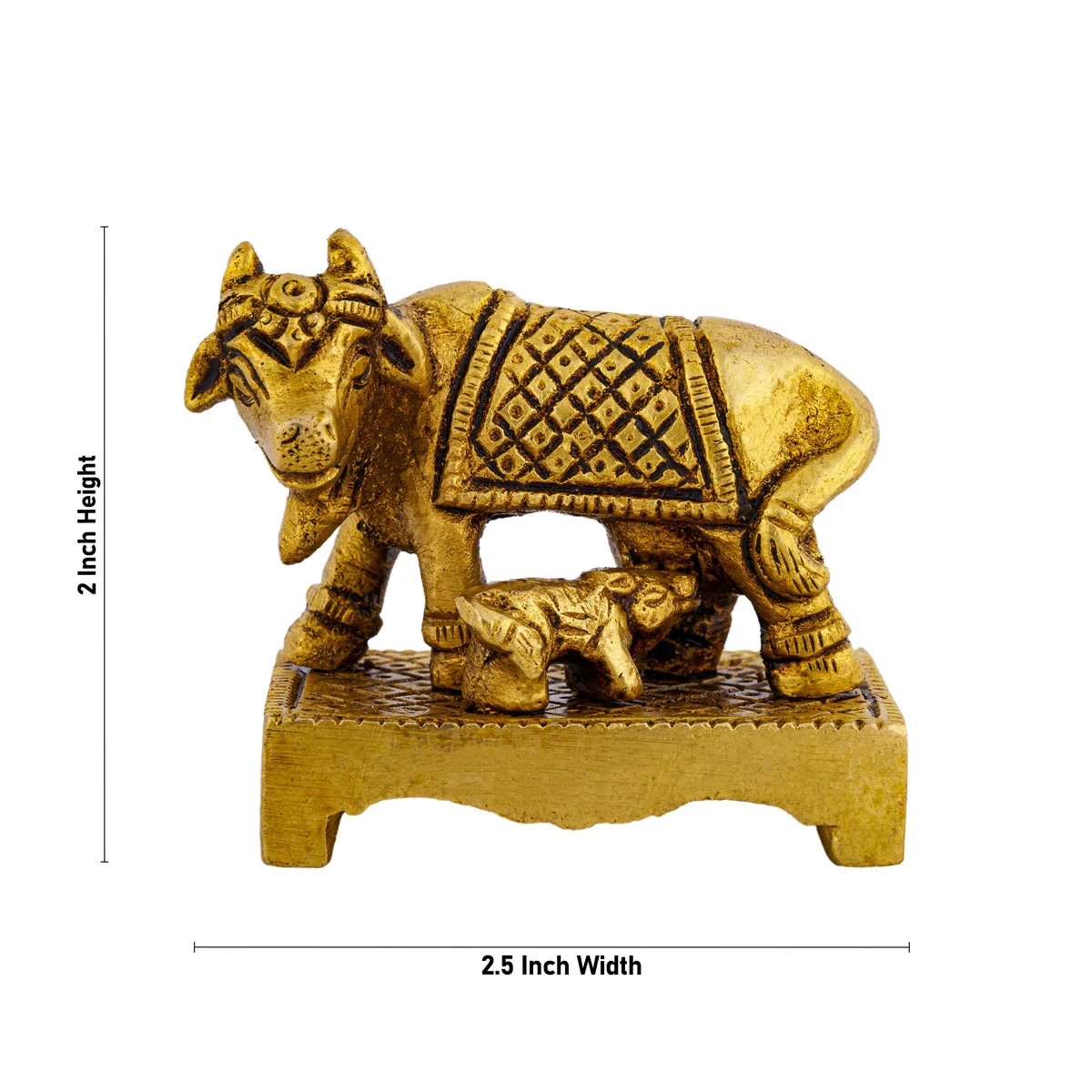 Kamdhenu Cow With Calf Idol With Base- 2 x 2.5 Inches | Brass Idol/ Antique Polish Cow And Calf Statue for Home - Image 5