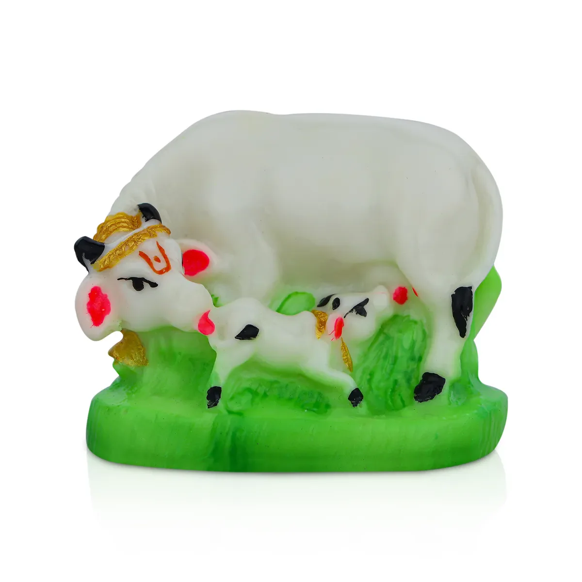 Kamdhenu Cow With Calf Idol With Base - 2 X 2.5 Inches | Resin Statue/ Cow Calf Idol For Home Decor