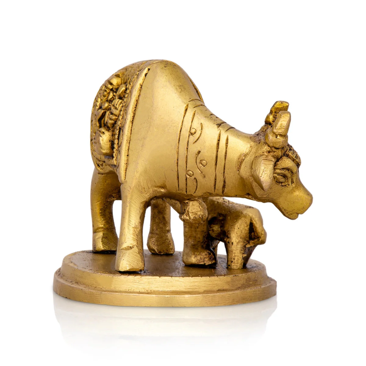 Kamdhenu Cow With Calf Idol With Base- 2 x 3.5 Inches | Brass Idol/Antique Polish Cow And Calf Statue for Home - Image 3