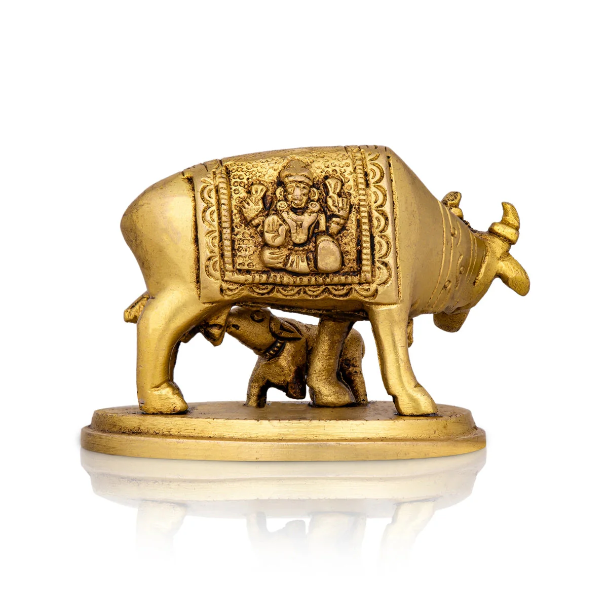 Kamdhenu Cow With Calf Idol With Base- 2 x 3.5 Inches | Brass Idol/Antique Polish Cow And Calf Statue for Home - Image 4