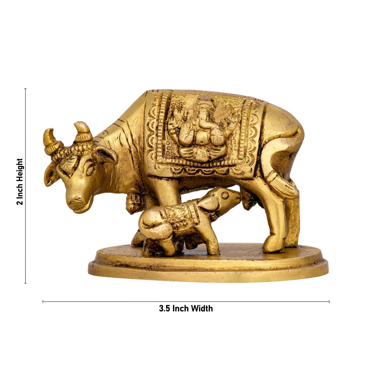 Kamdhenu Cow With Calf Idol With Base- 2 x 3.5 Inches | Brass Idol/Antique Polish Cow And Calf Statue for Home - Image 5