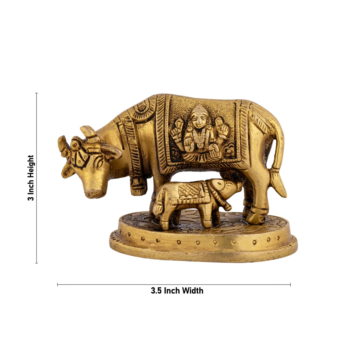 Kamdhenu Cow With Calf Idol With Base- 3 x 3.5 Inches | Brass Idol/ Antique Polish Cow And Calf Statue for Home - Image 5