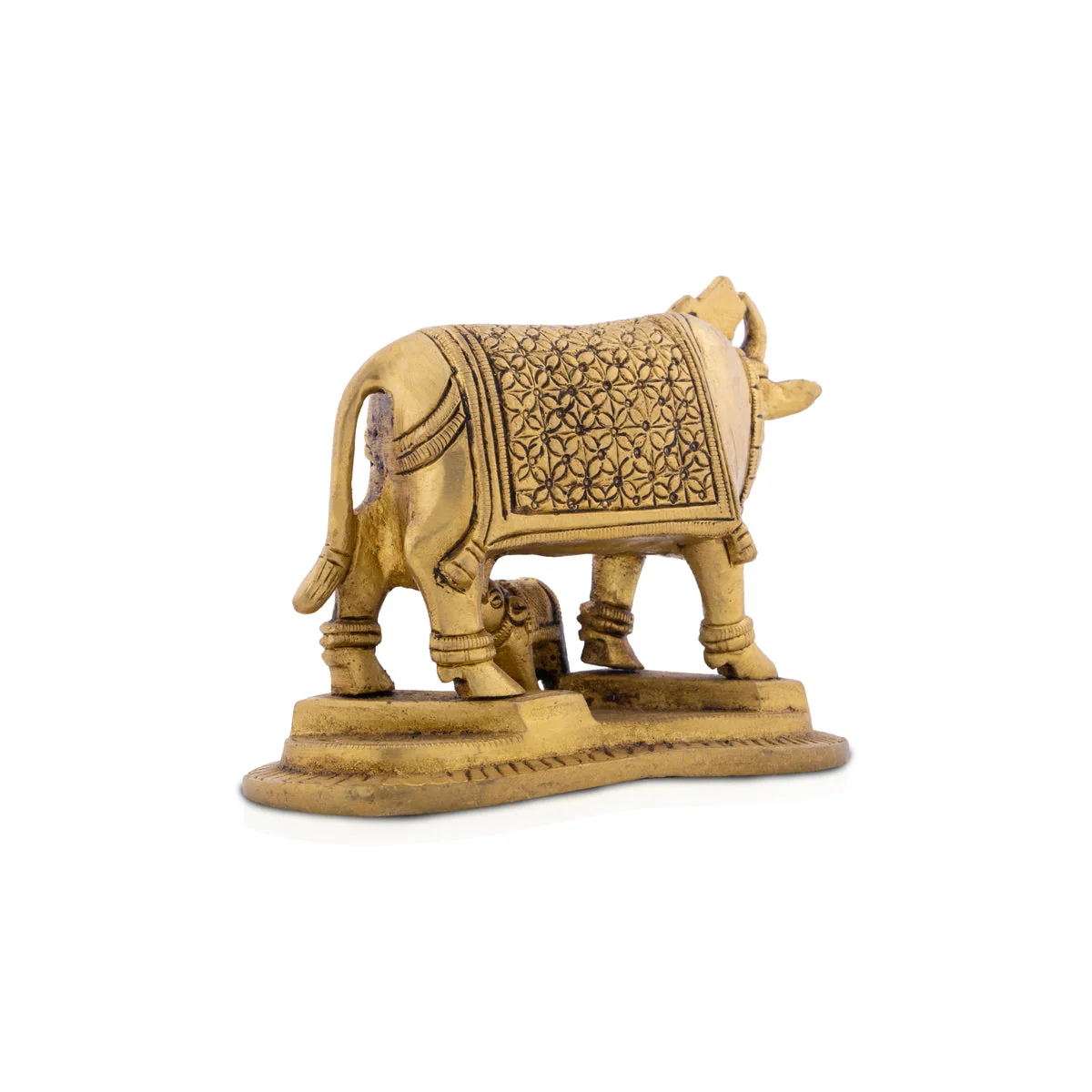 Kamdhenu Cow With Calf Idol With Base- 4 x 4.75 Inches | Brass Idol/Antique Polish Cow And Calf Statue for Home - Image 2