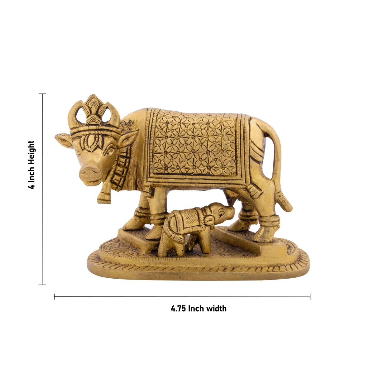 Kamdhenu Cow With Calf Idol With Base- 4 x 4.75 Inches | Brass Idol/Antique Polish Cow And Calf Statue for Home - Image 4