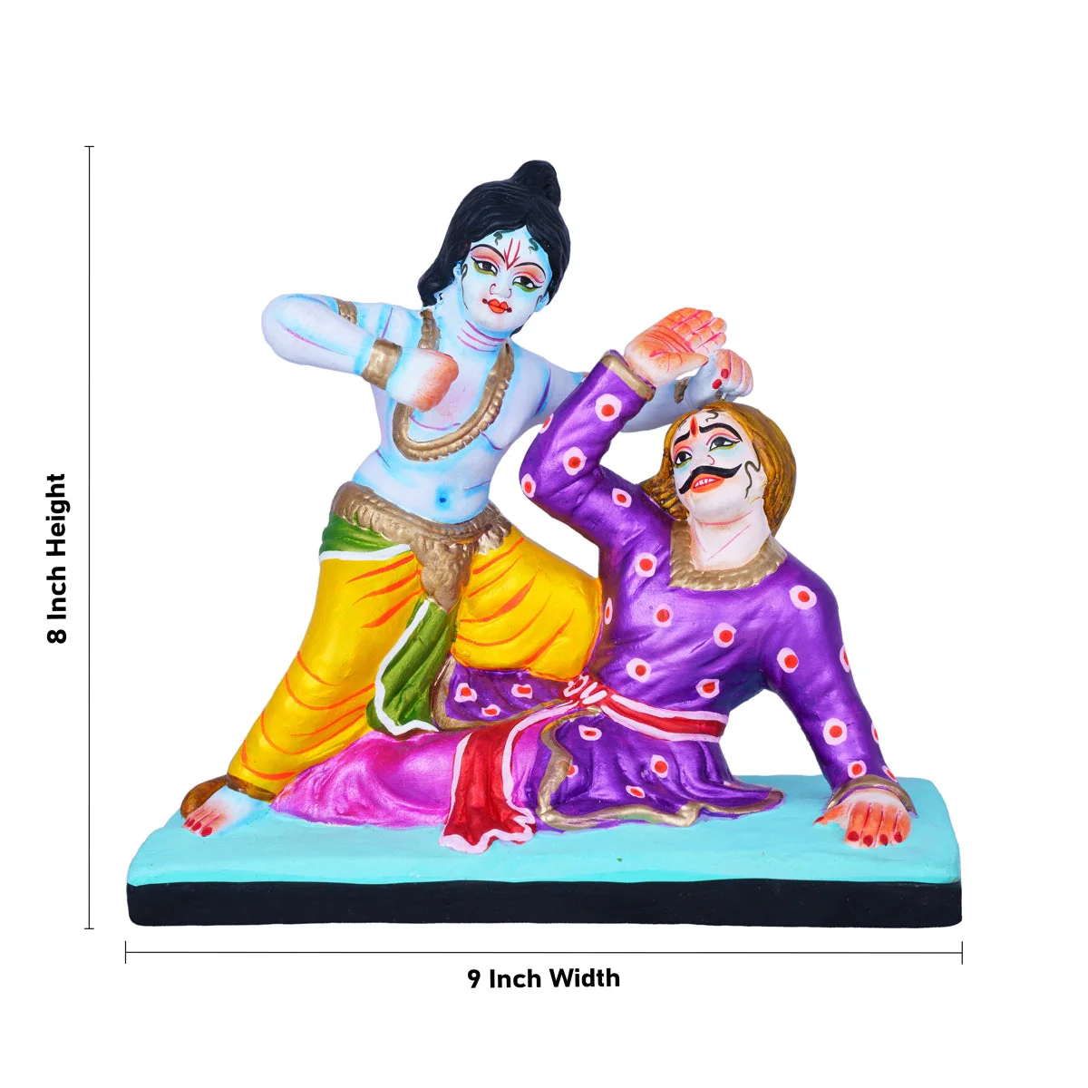 Kamsa Vadham Clay Golu Bommai - 8 X 9 Inches | Navaratri Gombe/ Giri Golu Doll/ Navratri Decor - Image 5