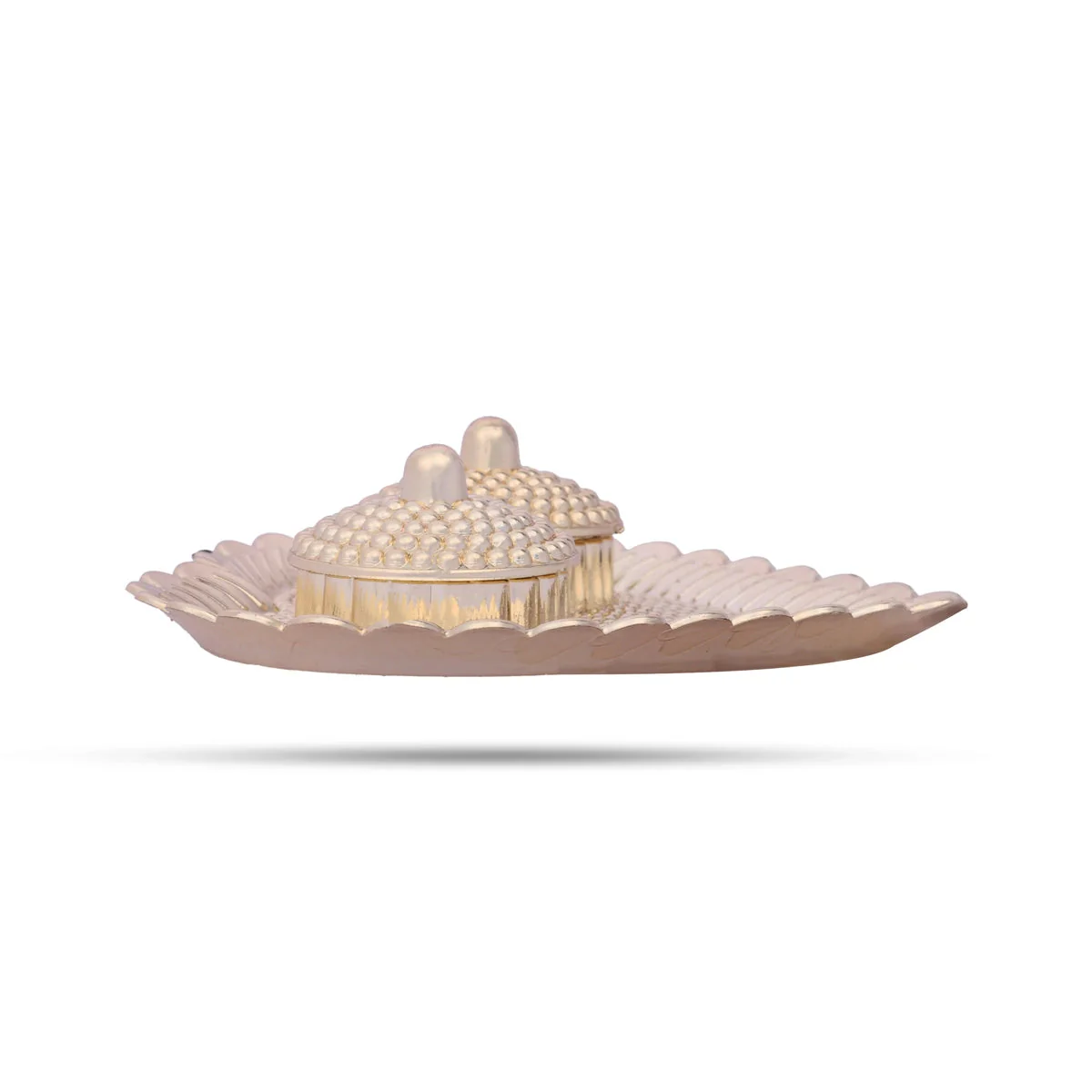 Plate with Two Kumkum Cup - 1.5 x 4 Inches | Sindoor Plate/ Haldi Kumkum Plate for Pooja/ Assorted Design - Image 3