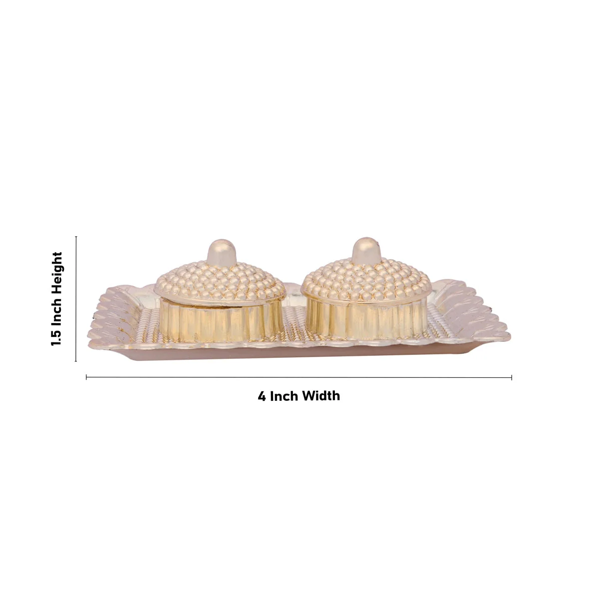 Plate with Two Kumkum Cup - 1.5 x 4 Inches | Sindoor Plate/ Haldi Kumkum Plate for Pooja/ Assorted Design - Image 5