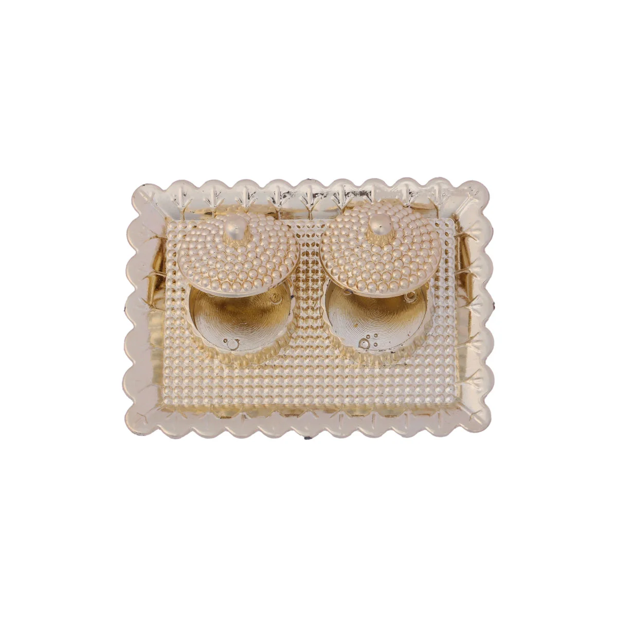 Plate with Two Kumkum Cup - 1.5 x 4 Inches | Sindoor Plate/ Haldi Kumkum Plate for Pooja/ Assorted Design - Image 8
