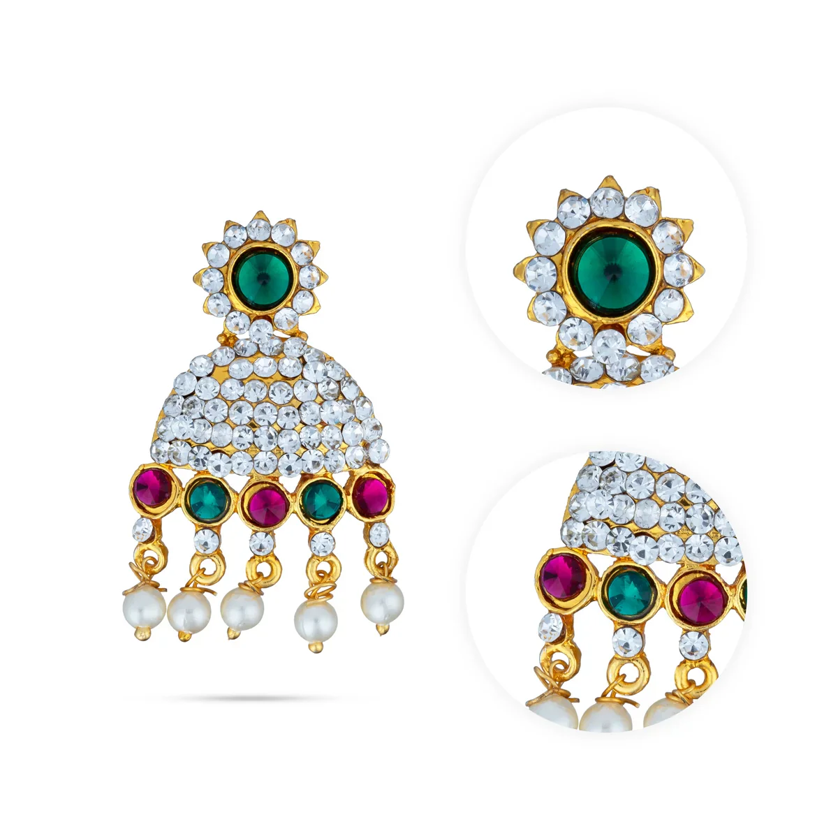 Karnapathakkam Set - 2 Inches | Stone Earings/ Multicolour Stone Ear Set for Deity - Image 2