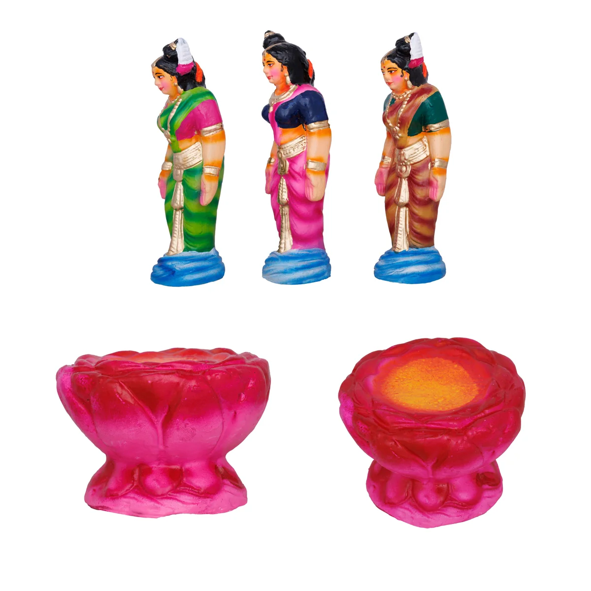 Karthigai Pengal Clay Golu Bommai Set - 10 X 9.5 Inches | Navaratri Golu Gombe/ Giri Golu Doll/ Navratri Decor - Image 4