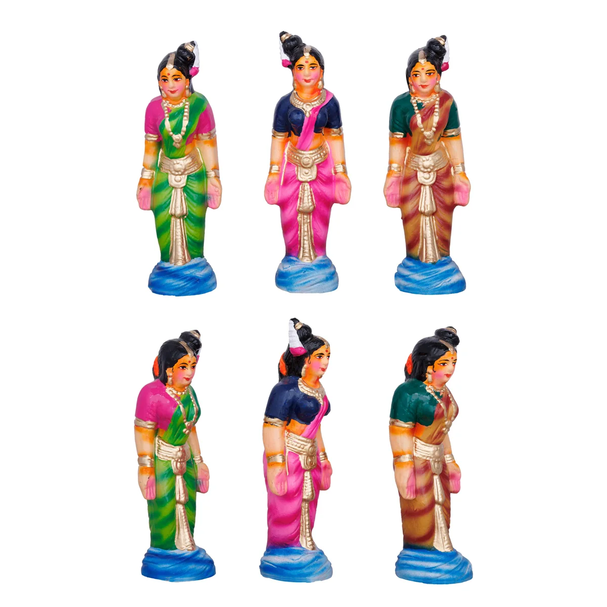 Karthigai Pengal Clay Golu Bommai Set - 10 X 9.5 Inches | Navaratri Golu Gombe/ Giri Golu Doll/ Navratri Decor - Image 5