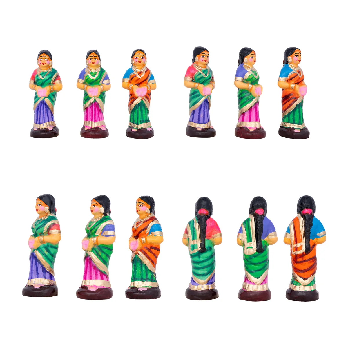 Karthigai Pengal Clay Golu Bommai Set - 12 x 8 Inches | Giri Golu Doll/ Navaratri Golu Bomma/Gombe/Bommai - Image 2
