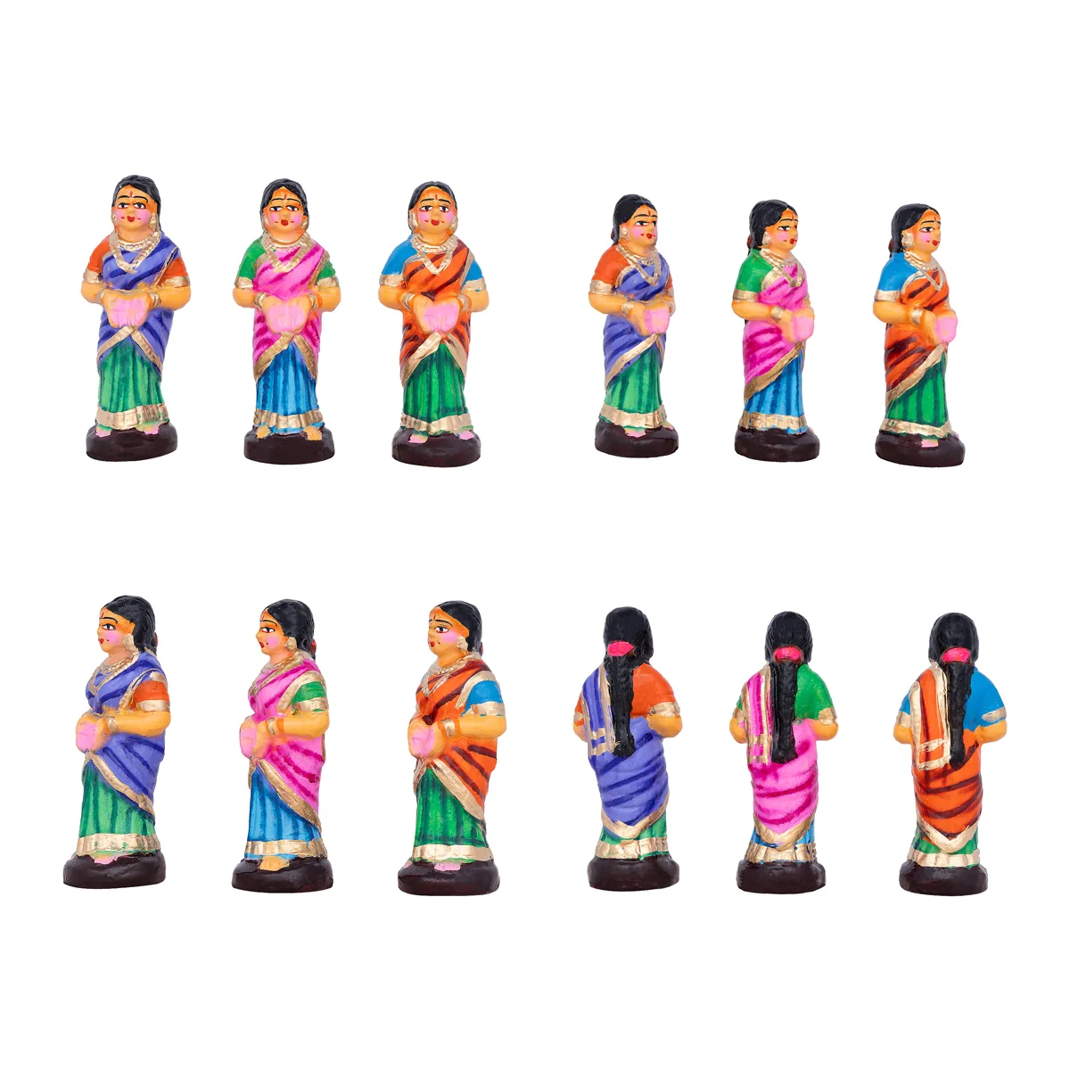 Karthigai Pengal Clay Golu Bommai Set - 12 x 8 Inches | Giri Golu Doll/ Navaratri Golu Bomma/Gombe/Bommai - Image 5