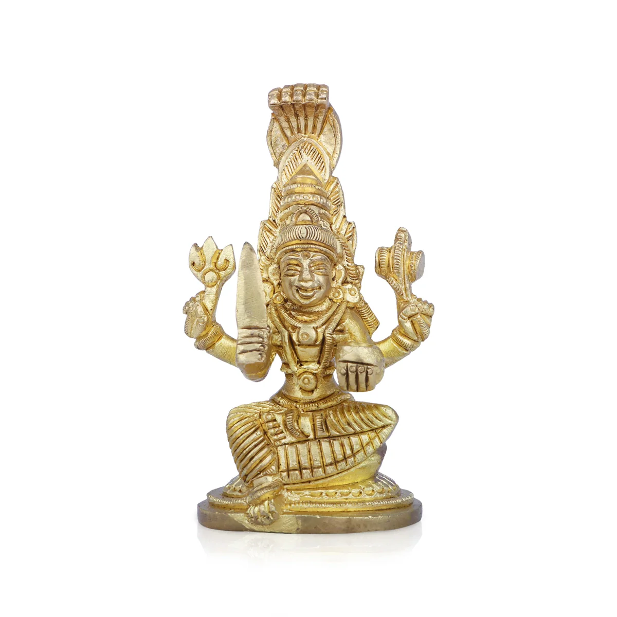 Karumariamman Statue Sitting On Base - 3.75 x 2.5 Inches | Antique Brass Idol/ Karumariamman Idol for Pooja
