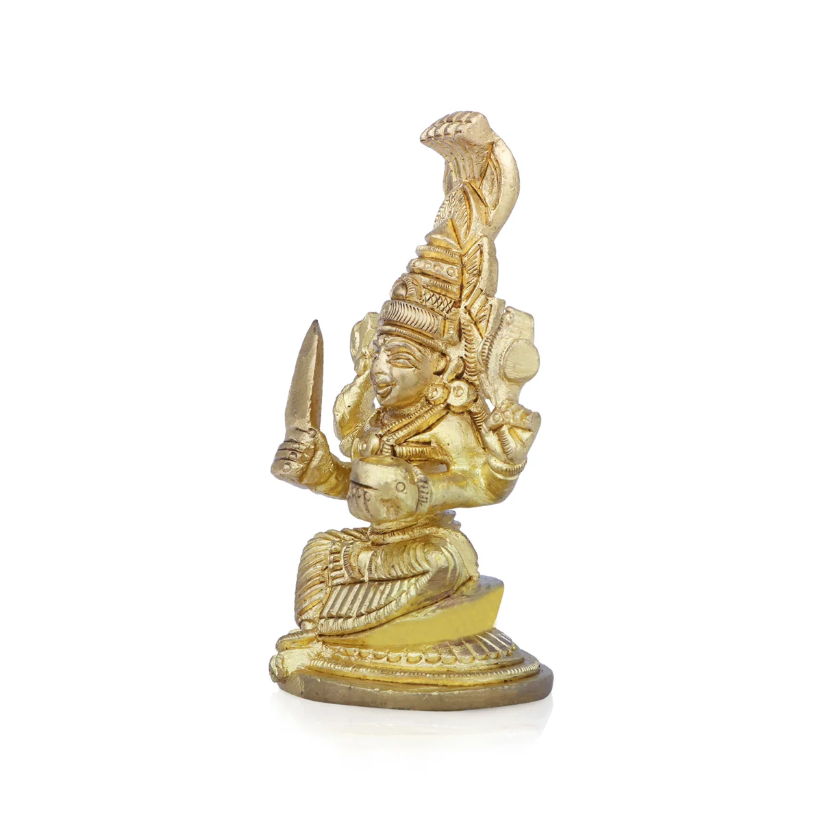 Karumariamman Statue Sitting On Base - 3.75 x 2.5 Inches | Antique Brass Idol/ Karumariamman Idol for Pooja - Image 2