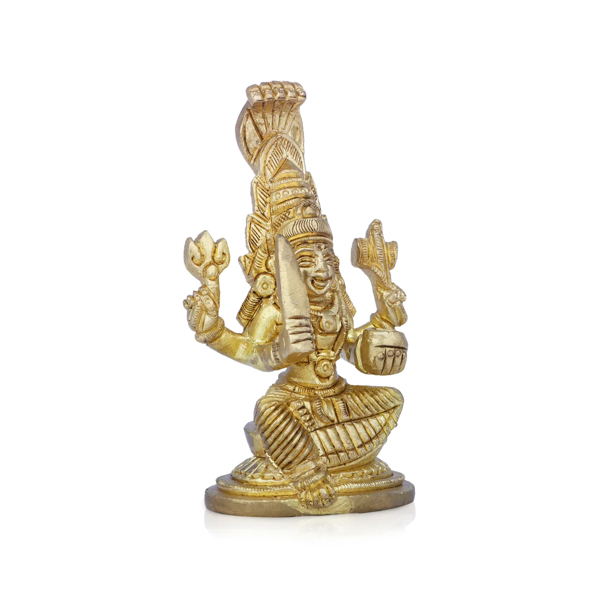 Karumariamman Statue Sitting On Base - 3.75 x 2.5 Inches | Antique Brass Idol/ Karumariamman Idol for Pooja - Image 3