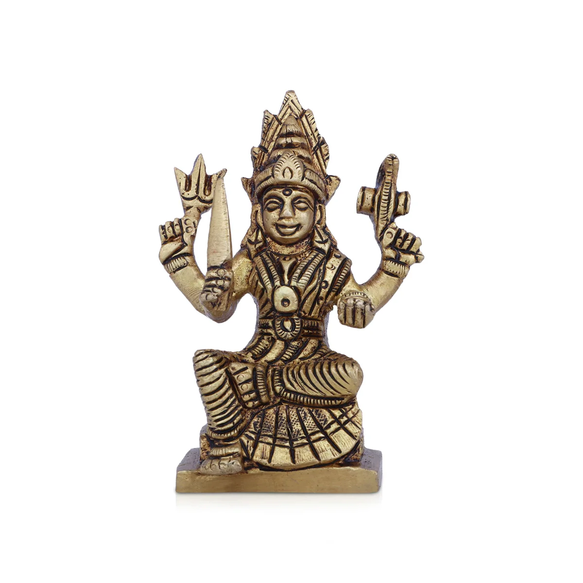 Karumariamman Statue Sitting On Base - 3 x 2.5 Inches | Antique Brass Idol/ Karumariamman Idol for Pooja