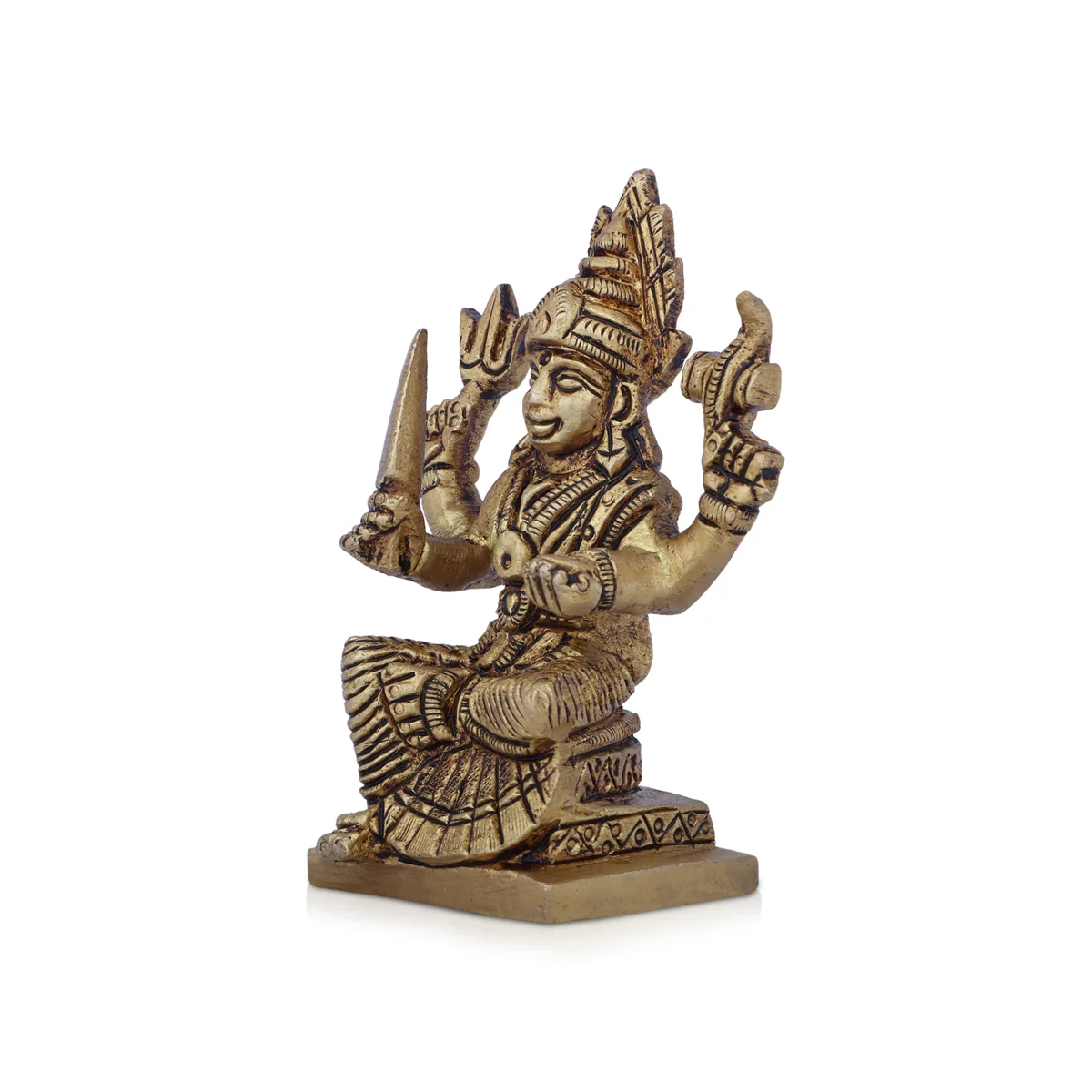 Karumariamman Statue Sitting On Base - 3 x 2.5 Inches | Antique Brass Idol/ Karumariamman Idol for Pooja - Image 2