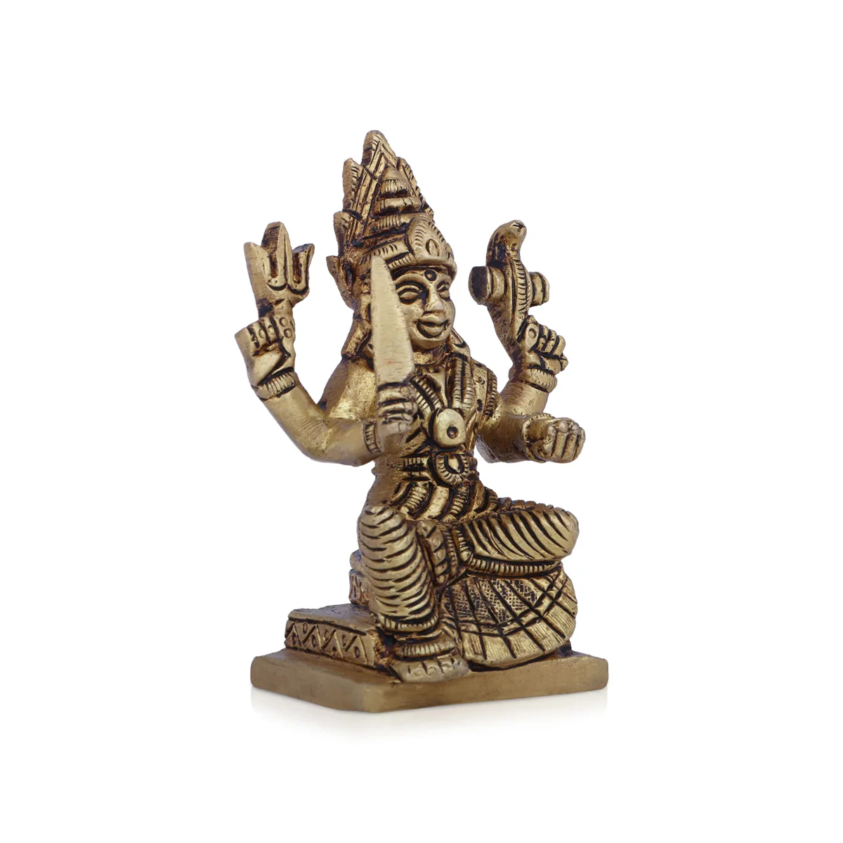 Karumariamman Statue Sitting On Base - 3 x 2.5 Inches | Antique Brass Idol/ Karumariamman Idol for Pooja - Image 3
