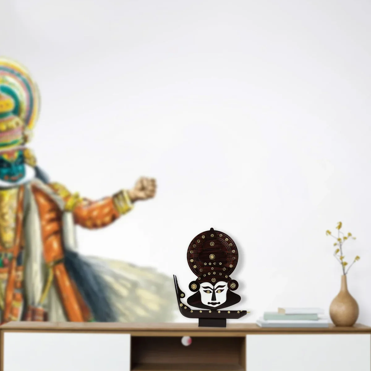 Kathakali Face with Boat Miniature - 12 x 11 Inches | Wooden Kathakali Face for Home Decor - Image 6