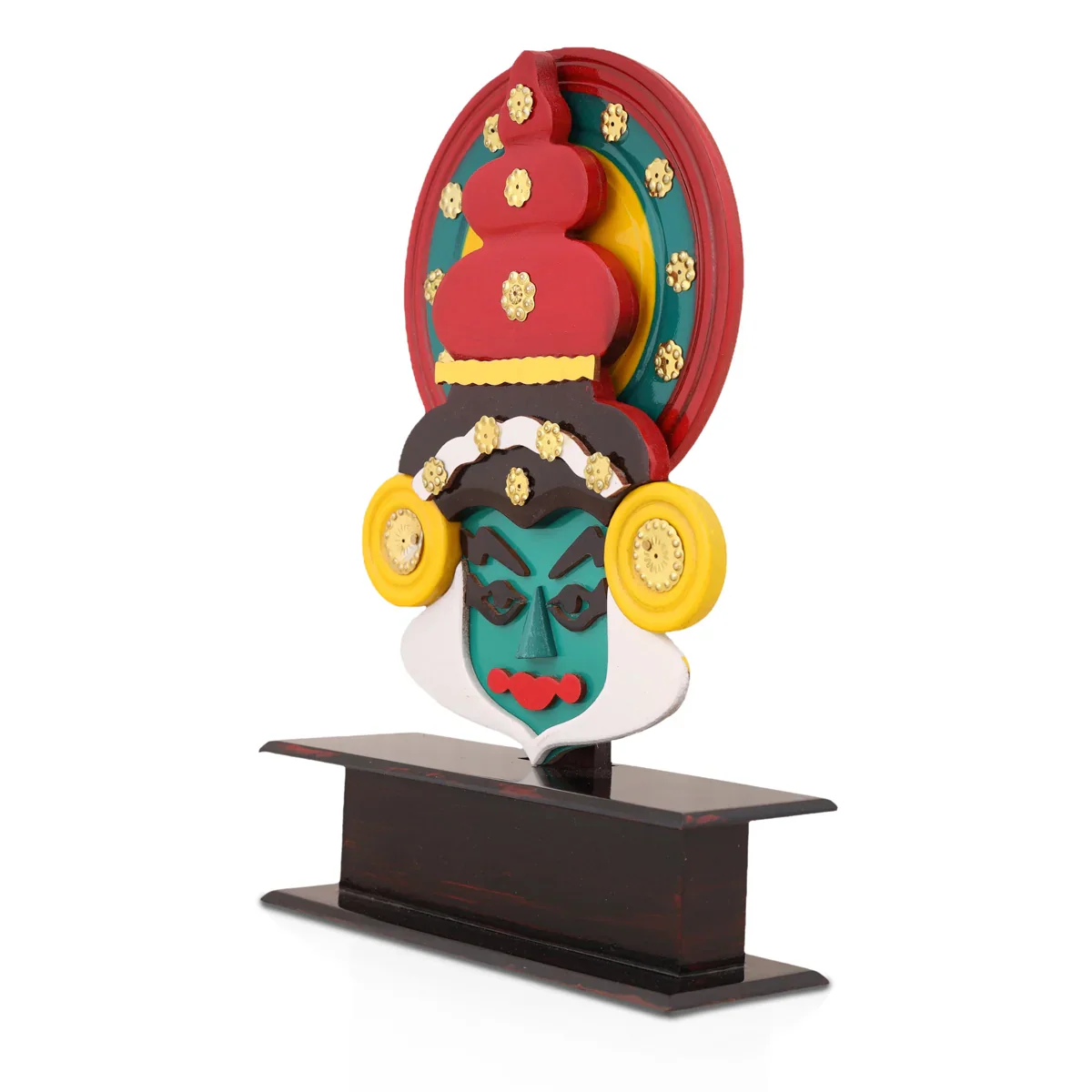 Kathakali Head with Stand - 10 x 7.5 Inches | Wooden Table Stand/ Kathakali Head Stand for Home - Image 3
