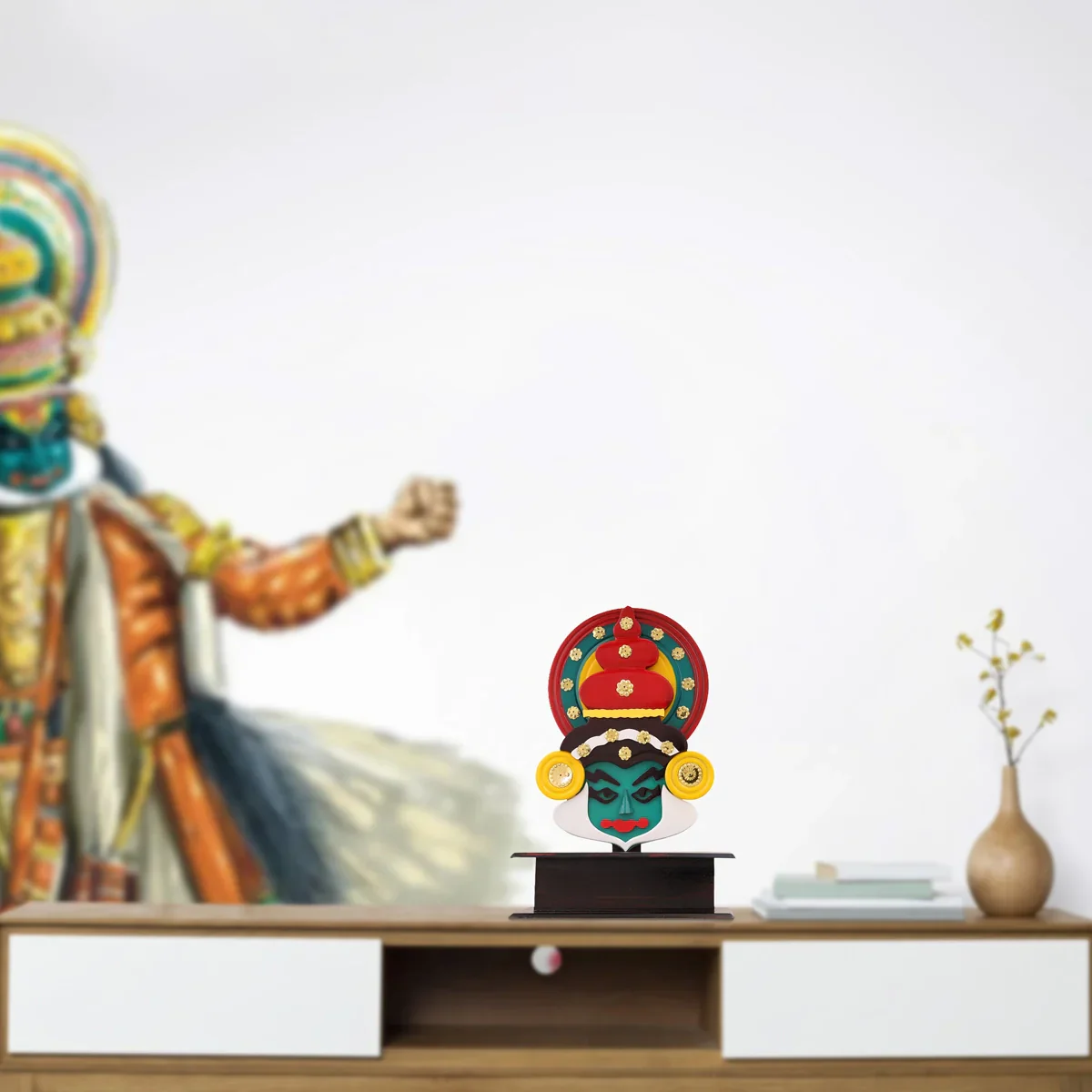 Kathakali Head with Stand - 8 x 6.5 Inches | Kathakali Head Stand/ Wood Handicraft for Table Decor - Image 6