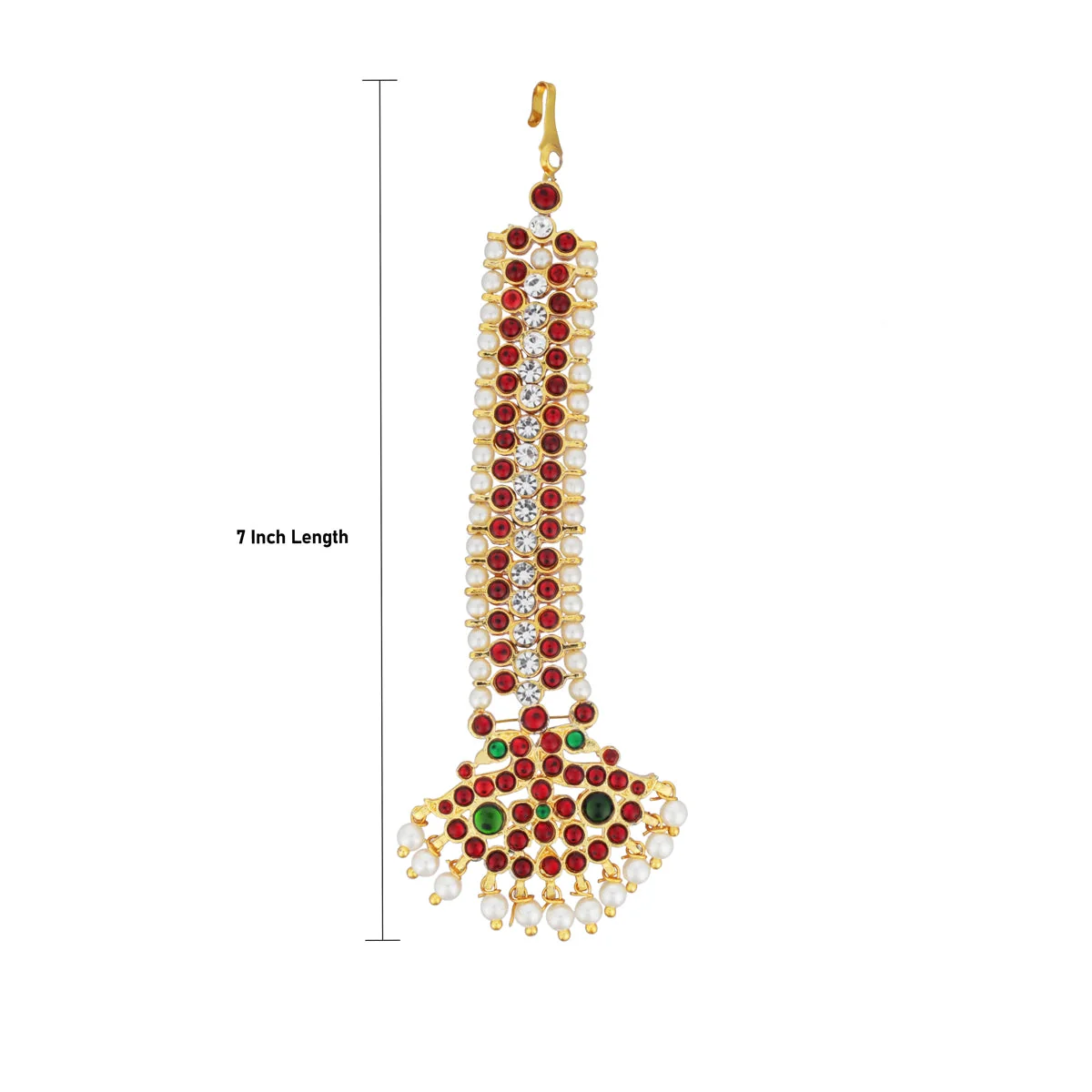 Kemp Nethi Chutti - 7 Inches | Stone Jewellery/ Pearl & Stone Bharatanatyam Jewellery for Women - Image 2