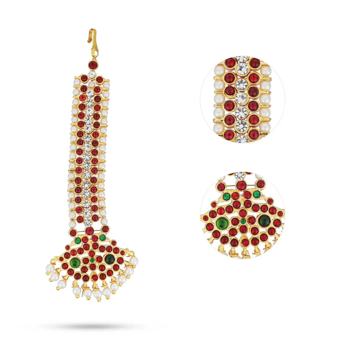Kemp Nethi Chutti - 7 Inches | Stone Jewellery/ Pearl & Stone Bharatanatyam Jewellery for Women - Image 4