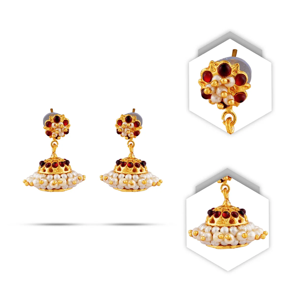 Kemp Jhumka - 1.5 Inches | Kemp Jimikki/ Kemp Stone Jhumka for Women - Image 2