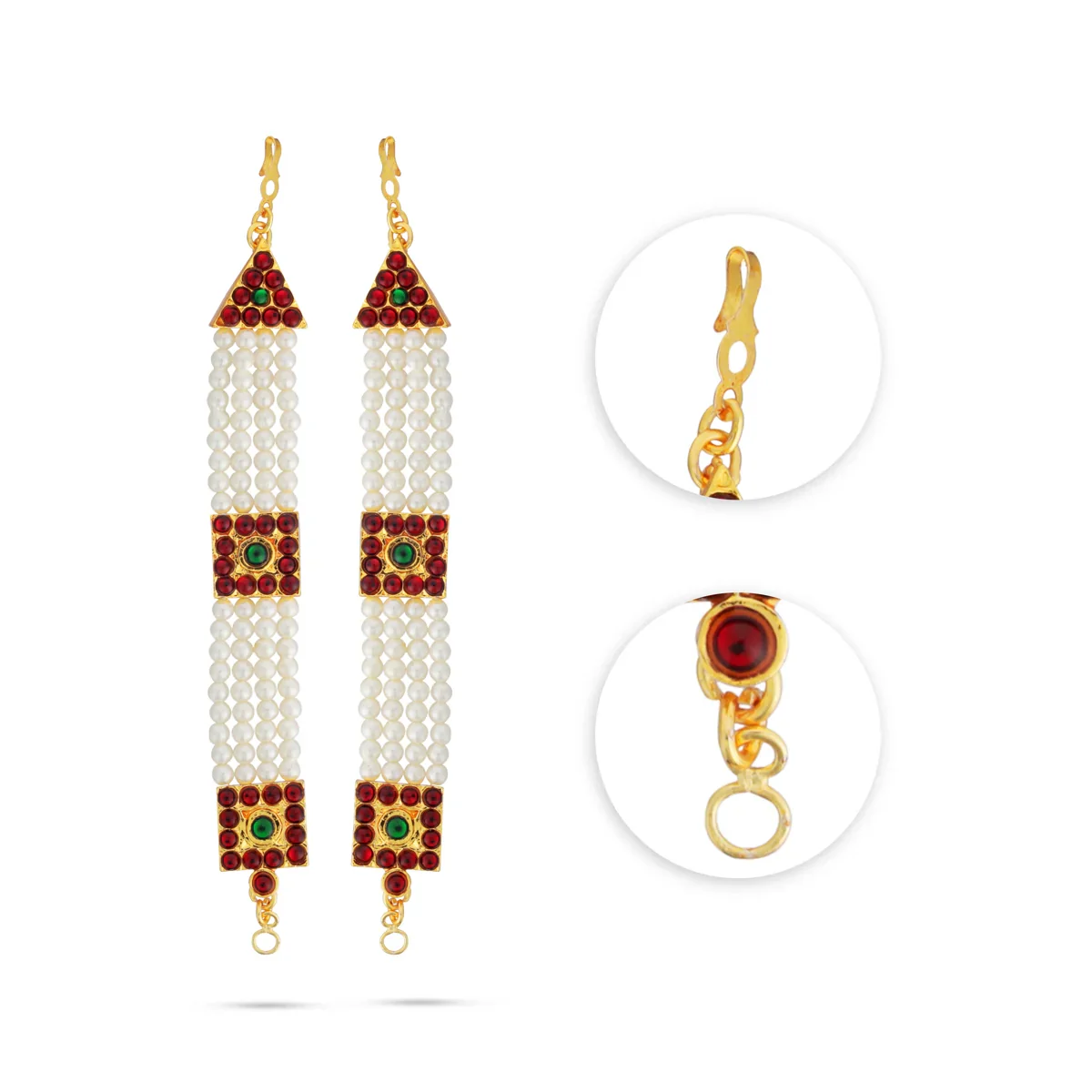 Kemp Mattal - 4.5 Inches | 4 Line Pearl Mattal/ Kemp Stone Jewellery for Women - Image 3