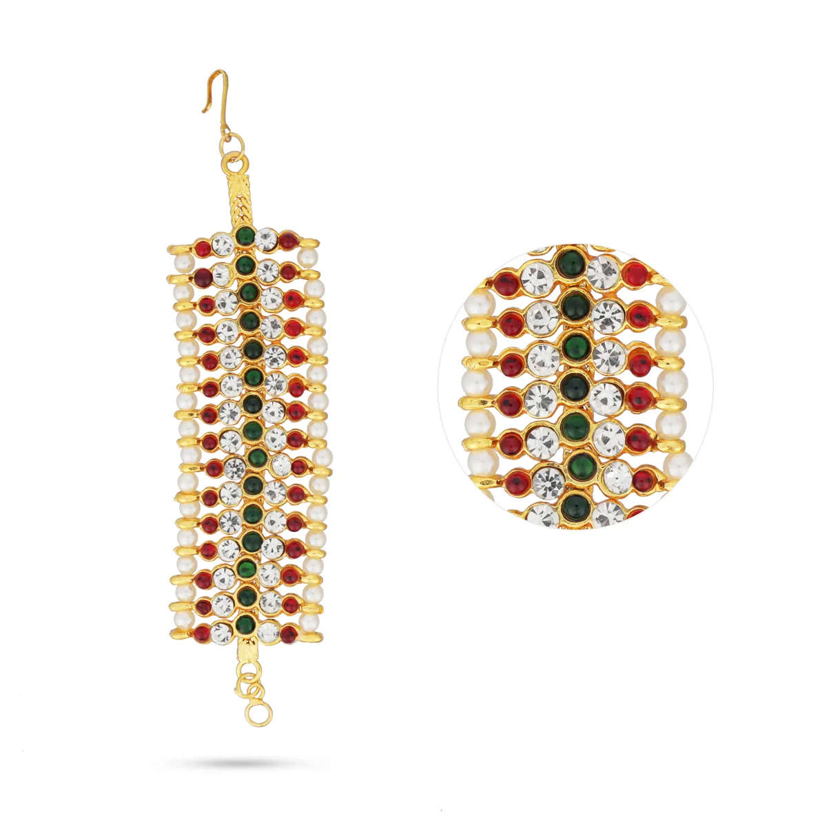 Kemp Earring Mattal Pair - 3 Inches | Ear Chain/ Multicolour Stone Earring Chain For Weddings And Dance - Image 2