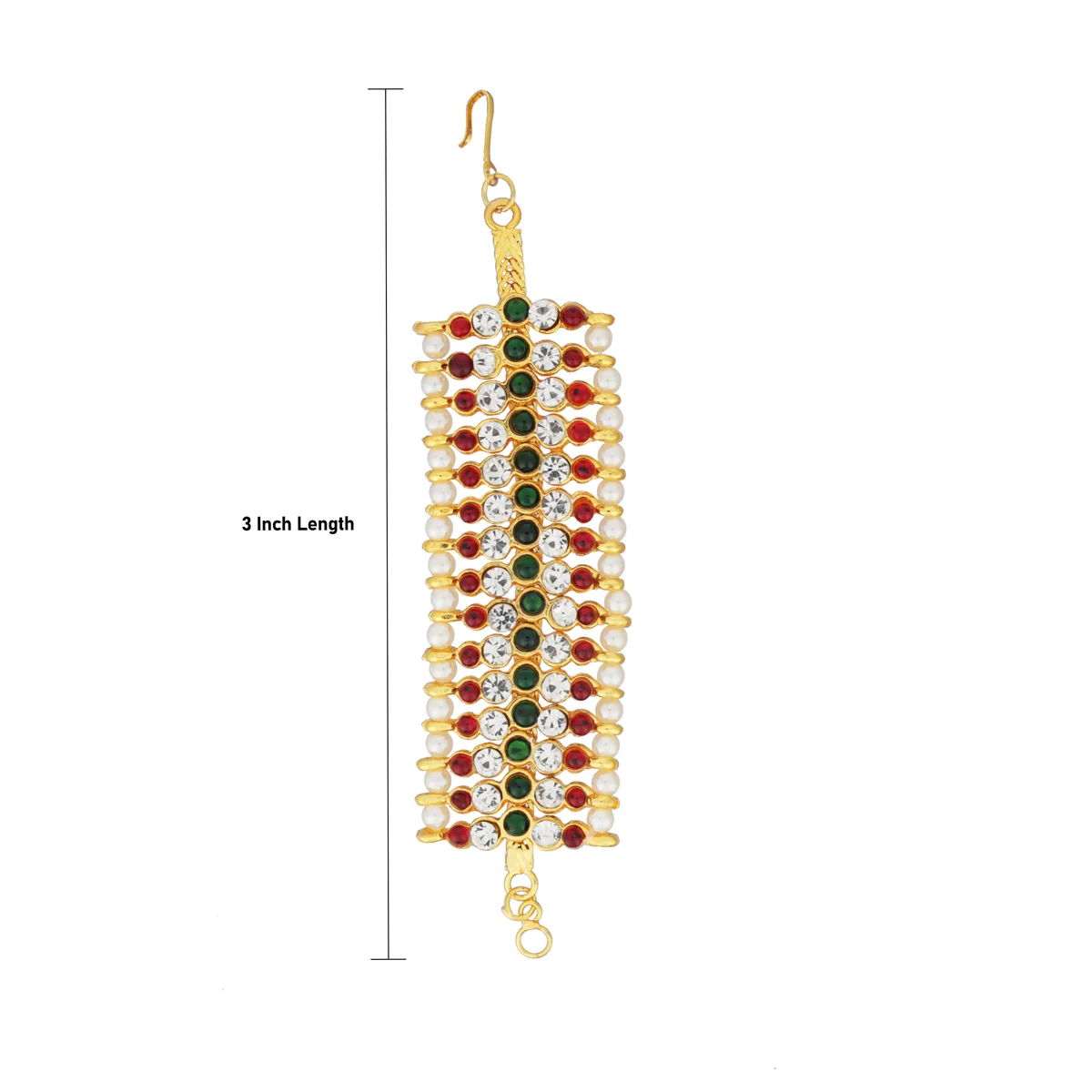Kemp Earring Mattal Pair - 3 Inches | Ear Chain/ Multicolour Stone Earring Chain For Weddings And Dance - Image 3