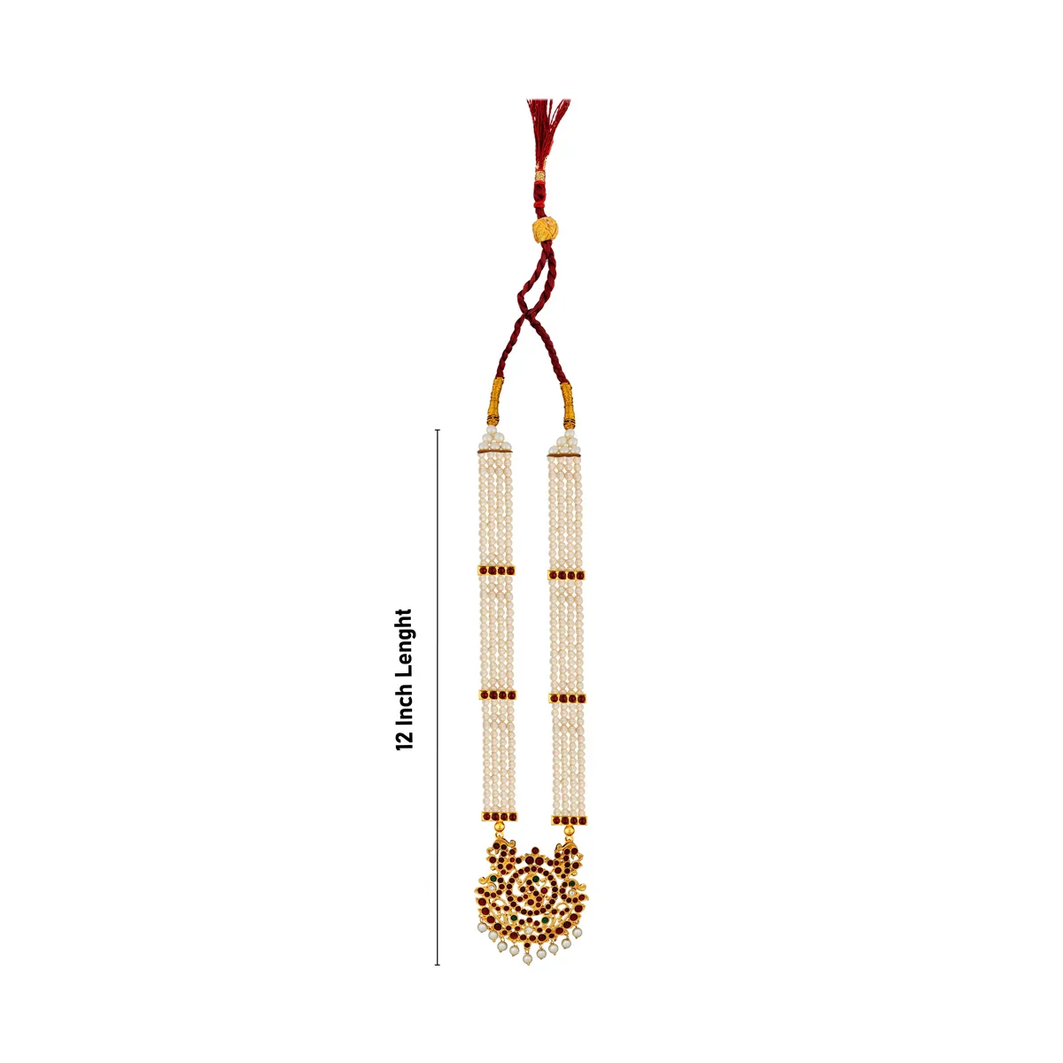 Kemp Moti Haram - 12 Inches | 3 Line Moti Mala/ Kemp Jewellery for Bharatanatyam - Image 3