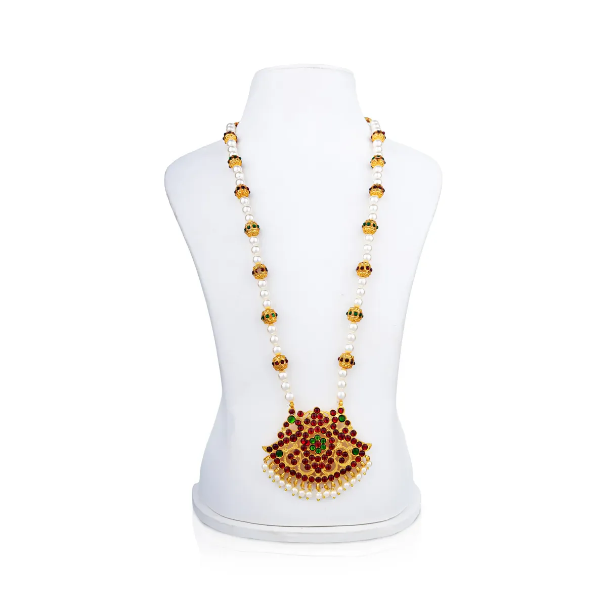 Kemp Moti Mala - 12.5 Inches | Pearl Mala/ Stone Design Bharatanatyam Jewellery for Dance